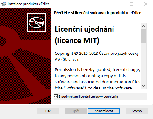Obrázek č. 3 - Instalace eEdice (Potvrzení licenčního ujednání)