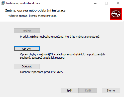 Obrázek č. 6 - Instalace eEdice (Změna, oprava nebo odebrání instalace)