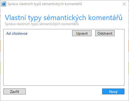 Obrázek č. 22 - Vlastní typ sémantického komentáře v seznamu