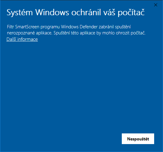 Obrázek č.1 - Upozornění filtru SmartScreen